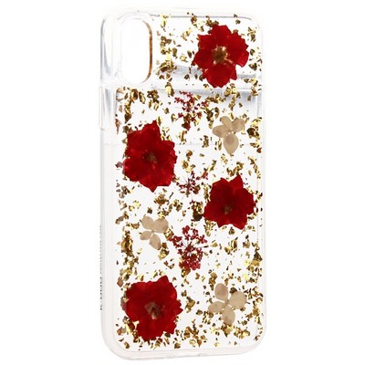 Чехол-накладка силиконовая KZDOO Flowers TPU+Dried Flowers+Lucite для Iphone XS/ X (5.8") Красная - фото 31408