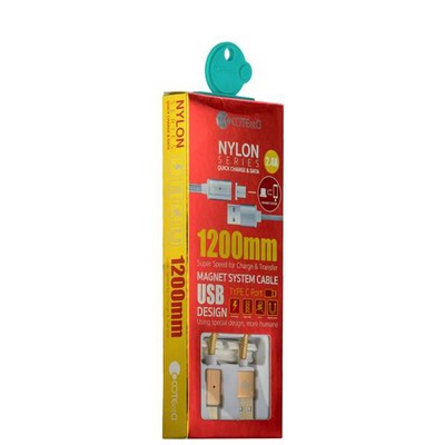 Дата-кабель USB COTECi M42 с индикатором NYLON USB Type-C+Magnet System CS2156-GD (1.2 м) Золотистый - фото 55861