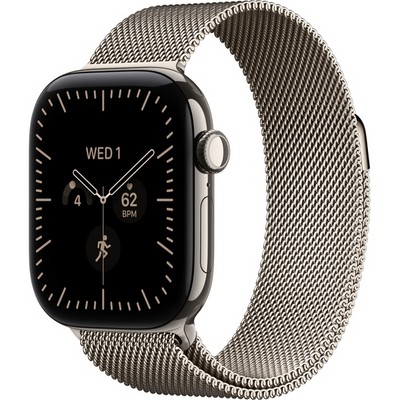 Apple Watch Series 12 42mm GPS + Cellular Natural Titanium Case with Radiant Gold Milanese Loop SM/ML - фото 105157
