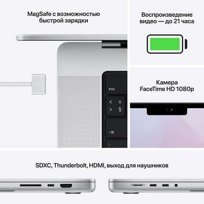 Apple MacBook Pro 16 Late 2021 M1 Pro, 16Gb, 512Gb SSD Silver (серебристый) MK1E3 - фото 45292