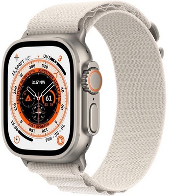 Apple Watch Ultra GPS + Cellular, 49mm S/M/L Titanium Case with Starlight Alpine Loop (сияющая звезда) - фото 48951