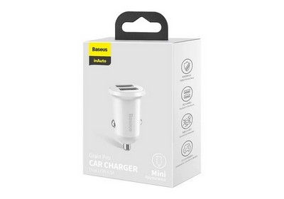 Разделитель автомобильный Baseus Grain Pro Car Charger (2USB: 5V & 4.8A) CCALLP-02 Белый - фото 56191