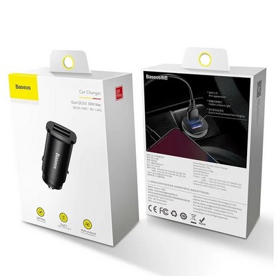 Разделитель автомобильный Baseus Square metal 30W Dual QC3.0 Quick Car Charger (2USB: 5V&5A) CCALL-DS01 Черный - фото 56194