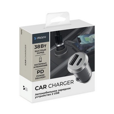 Разделитель автомобильный Deppa USB + Type-C: (PD/QC 3.0 D-11212 30Вт) Серебристый - фото 56198