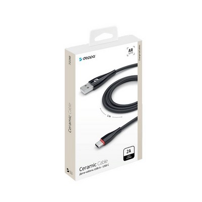 Дата-кабель USB Deppa Ceramic USB - Type-C D-72288 (1.0м) Черный - фото 56223