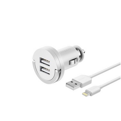 Разделитель автомобильный Deppa Ultra MFI 2.1A D-11254 + витой дата-кабель 8-pin Lightning (2USB: 5V 1A & 5V 2.1A) Белый - фото 50980