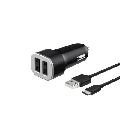 Разделитель автомобильный Deppa Car charger 2.4A D-11284, кабель Type-C 1.2m 12/24V (2USB: 5V/2.4A) Черный - фото 50990