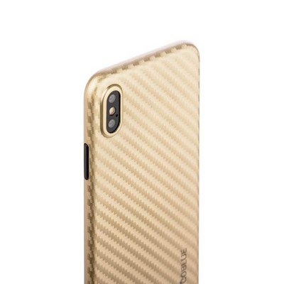 Чехол-накладка карбоновая Coblue 4D Glass & Carbon Case (2в1) для iPhone XS/ X (5.8") Золотистый - фото 52037