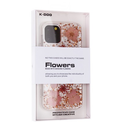 Чехол-накладка силиконовая KZDOO Flowers TPU+Dried Flowers+Lucite для Iphone 11 Pro Max (6.5") Розовая - фото 52630