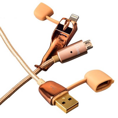 Дата-кабель USB iBacks Charging Cable - Armour Series 2в1 lightning & microUSB (1.0 м) - (ip60236) Золотистый - фото 52994