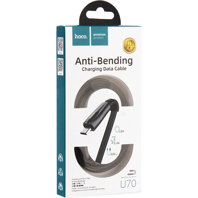 Дата-кабель USB Hoco U70 Splendor charging data cable for MicroUSB (1.2м) (2.4A) Темно-серый - фото 53125