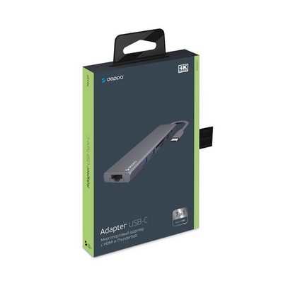 Переходник Deppa Type-C Hub 7в1 (73127) Type-C to USB3.0x2/ HDMI/ RJ45/ microSD/ SD для MacBook Графитовый - фото 53210