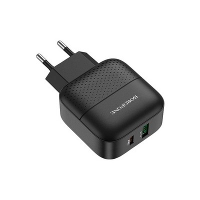 Адаптер питания BOROFONE BA46A Premium PD+QC 3.0 fast Charger (USB: 5V max 3.0A/ 18Вт) Черный - фото 53993