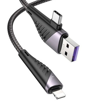 Дата-кабель USB Hoco U95 2-in-1 Freeway PD charging data cable USB/Type-C to Lightning 20W 3A 1.2 м Черный - фото 54053