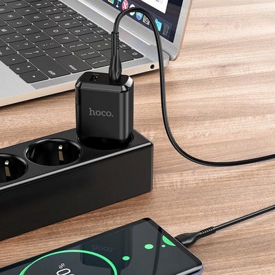 Адаптер питания Hoco N7 Speedy dual port charger с кабелем Type-C (2USB: 5V max 2.1A) Черный - фото 54523