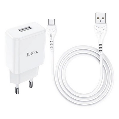 Адаптер питания Hoco N9 Especial single port charger с кабелем Type-C (USB: 5V max 2.1A) Белый - фото 54548