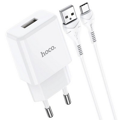 Адаптер питания Hoco N9 Especial single port charger с кабелем Type-C (USB: 5V max 2.1A) Белый - фото 54549
