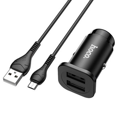 Разделитель автомобильный Hoco NZ4 Wise road 24W dual port PD car charger с кабелем MicroUSB (2USB: 5V & 2.4A 12W/ total output 24W) Черный - фото 54843