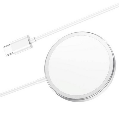 Беспроводное зарядное устройство Hoco Qi Original Series Magnetic MagSafe Charger (CW30) для Apple iPhone 15W Серебристый - фото 55060