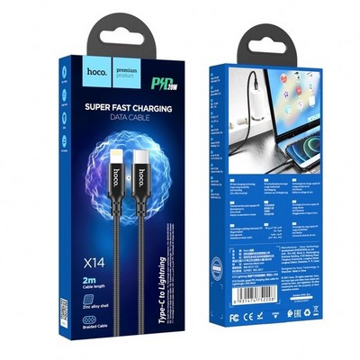 Дата-кабель Hoco X14 Double speed PD charging data cable for Type-C to Lightning (2.0 м) Черный - фото 55125