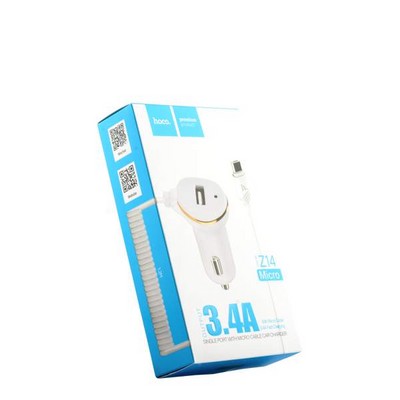 Автомобильное зарядное устройство Hoco Z14 Single (выход MicroUSB & USB: 5V & 2.1A) Белый - фото 55196