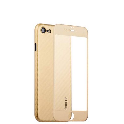 Чехол-накладка карбоновая Coblue 4D Glass & Carbon Case (2в1) для iPhone SE (2020г.)/ 8/ 7 (4.7) Золотистый - фото 55460