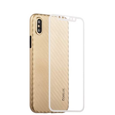 Чехол-накладка карбоновая Coblue 4D Glass & Carbon Case (2в1) для iPhone XS/ X (5.8") Золотистый - фото 55465