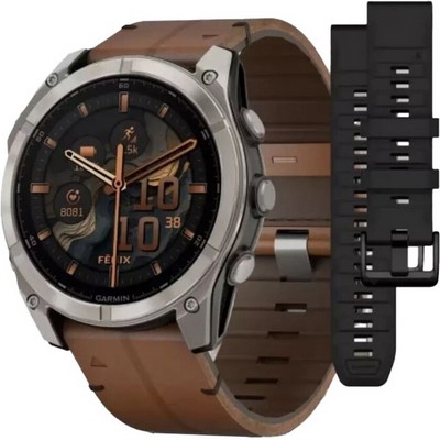 Garmin Fenix 8 51mm Amoled Sapphire Bare Titanium Black with Chestnut Leather Band + Black Silicone Band (010-02905-40) - фото 81823