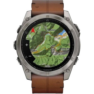 Garmin Fenix 8 51mm Amoled Sapphire Bare Titanium Black with Chestnut Leather Band + Black Silicone Band (010-02905-40) - фото 81826