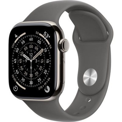 Apple Watch Series 11, 42 mm, Natural Titanium Stone Gray Sport Band SM/ML - фото 84261