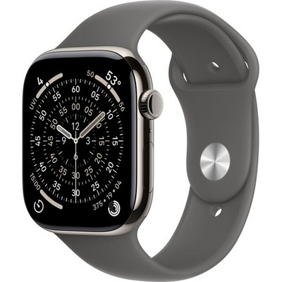 Apple Watch Series 11, 46 mm, Natural Titanium Stone Gray Sport Band SM/ML - фото 84270