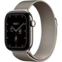 Apple Watch Series 12 42mm GPS + Cellular Natural Titanium Case with Radiant Gold Milanese Loop SM/ML