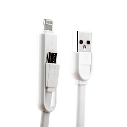 Дата-кабель USB Remax YARDS (RC-033T) 2в1 lightning &amp; microUSB плоский (1.0 м) белый