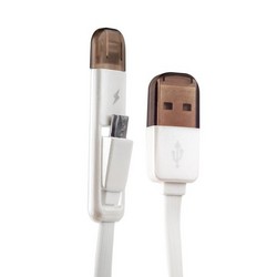 Дата-кабель USB Remax TRANSFORMERS high speed 2в1 lightning &amp; microUSB плоский (1.0 м) белый
