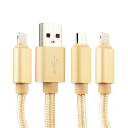 Дата-кабель USB COTECi M8 Lightning(х2)+MicroUSB Cable CS2110-GD (1.2м) Золотистый