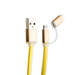Дата-кабель USB COTECi M1 (CS2025-YL) 2в1 lightning & microUSB cable Breathe Light плоский (1.0 м) золотистый