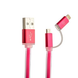 Дата-кабель USB COTECi M15 (CS2122-MR) 2в1 lightning & microUSB cable плоский (1.0 м) розовый