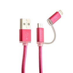 Дата-кабель USB COTECi M9 NYLON series 2в1 Lightning+MicroUsb cable CS2112-MR (1.0 м) красный
