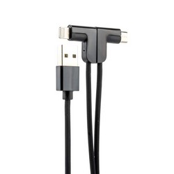 Дата-кабель USB Hoco X12 One Pull Two L Shape Magnetic Adsorption Cable 2в1 Lightning&microUSB (1.2м) Black