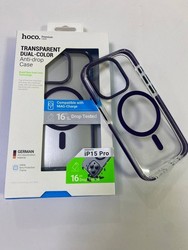 Чехол пластиковый Hoco AS6 Transparent anti-fall magnetic case для iPhone 15 Pro (6.1&quot;) TPU + PC + TPE 2.0mm Прозрачный/Фиолето