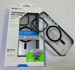 Чехол пластиковый Hoco AS6 Transparent anti-fall magnetic case для iPhone 15 Pro (6.1&quot;) TPU + PC + TPE 2.0mm Прозрачный/Черный